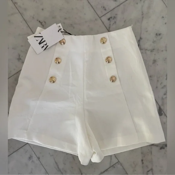 Zara White High Waist Women's Shorts M - Picture 4 of 6